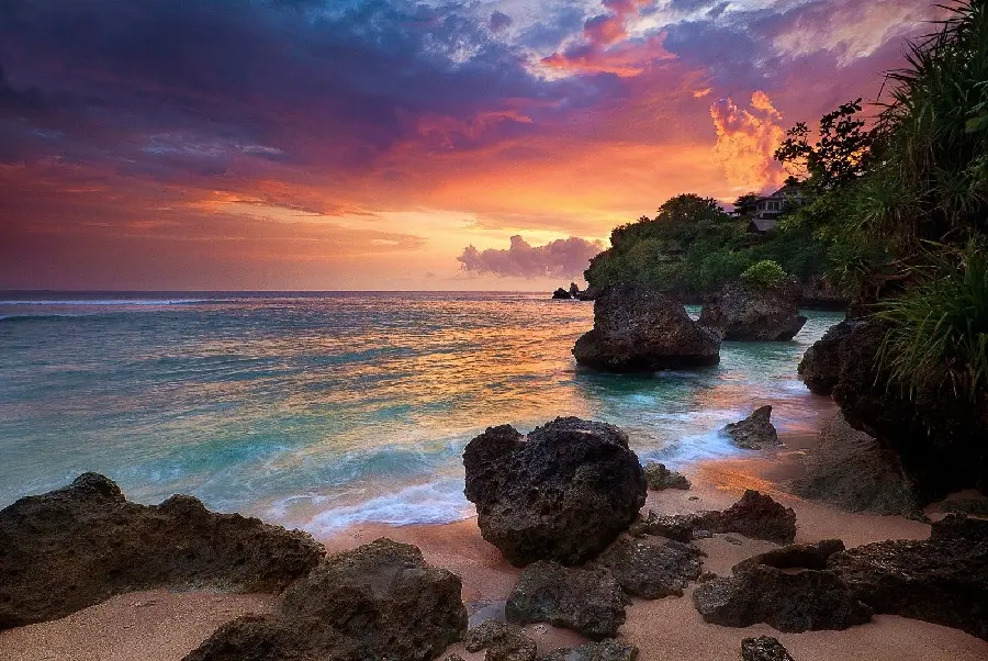 Orange Sky and Sunset on the Beaches of Bali Indonesia