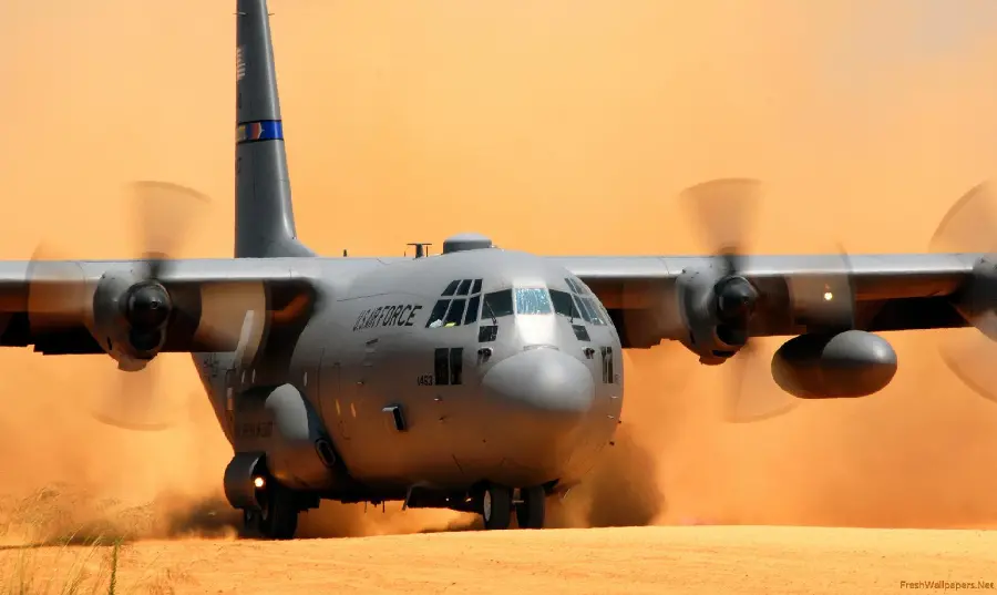 Stylish background of the Hercules C 130 with 4 turboprop engines