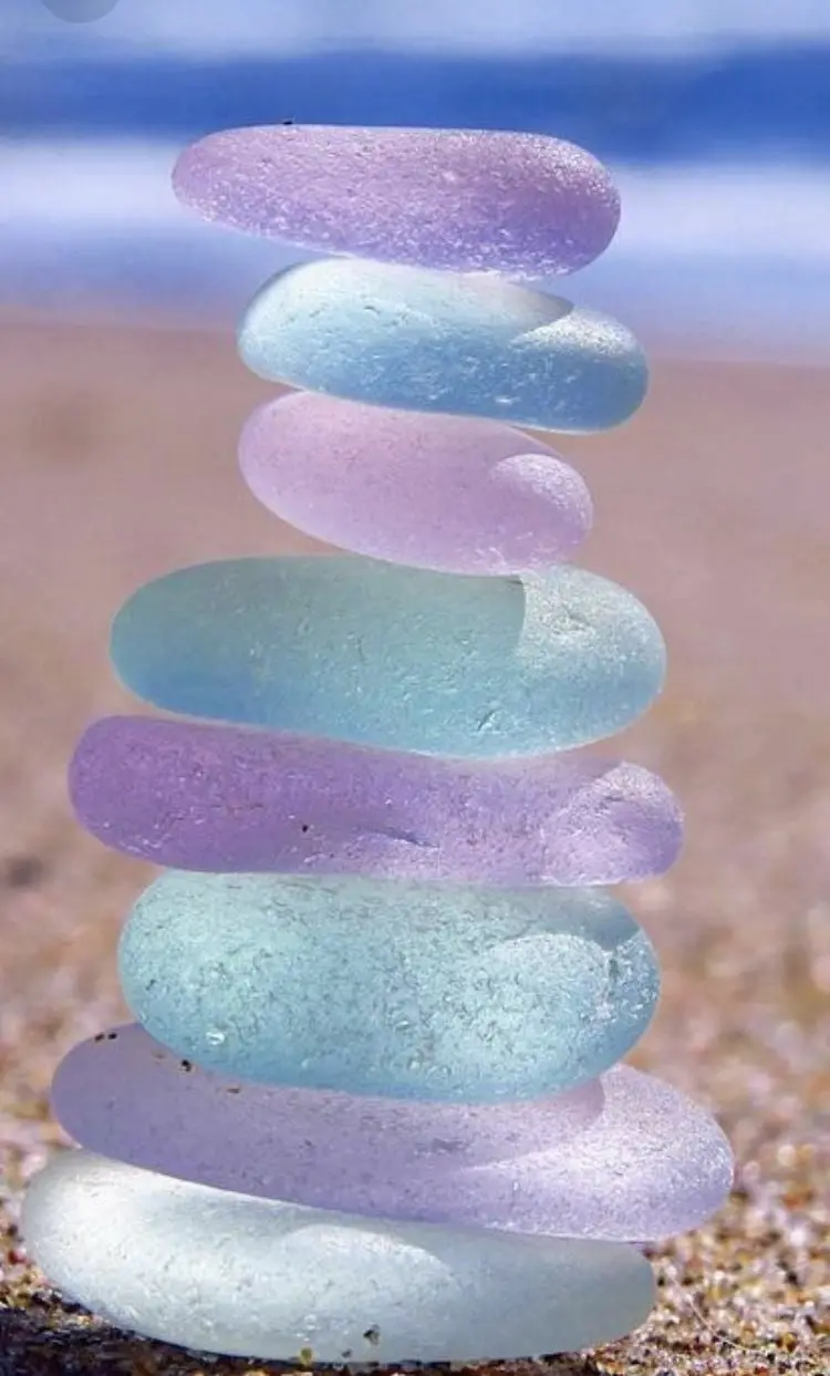 Blue and pink stacked sea glass rocks made of silica