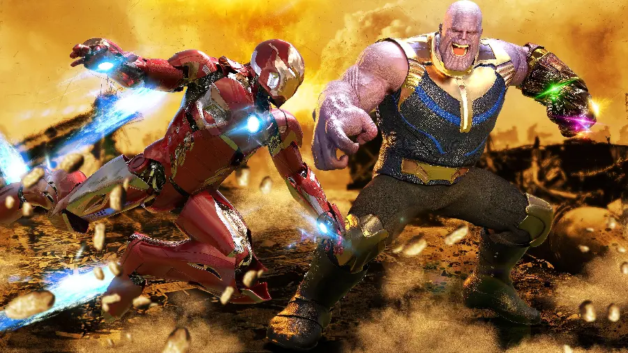 Cool wallpaper for the computer of the hand-to-hand battle between Iron Man and Thanos