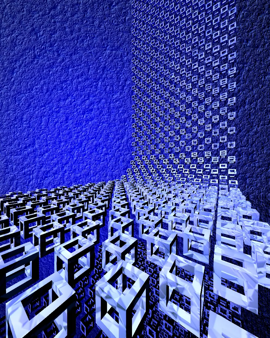 Wallpaper in the form of hollow squares cubes with blue color Metallic