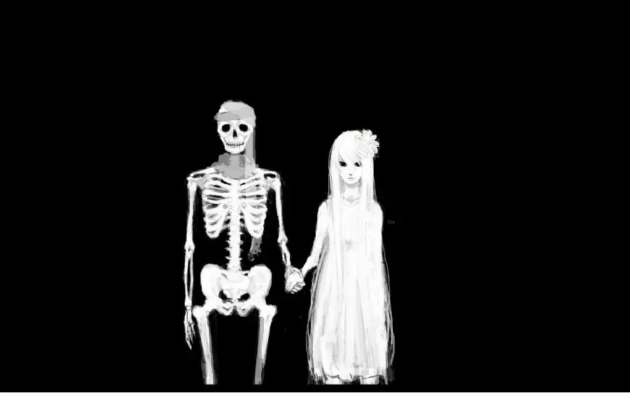 Skeleton Couple Photo on Black Background