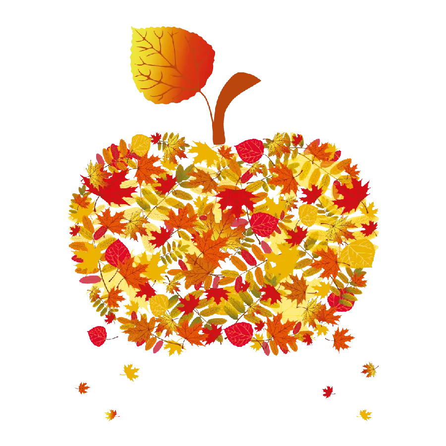 Apple PNG photo with autumn leaves graphic
