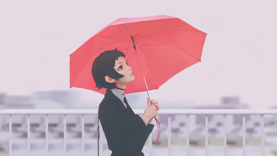 Interesting painting of red umbrella and girl