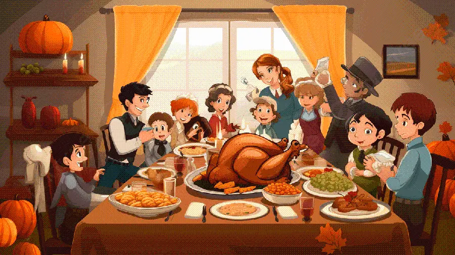 Cartoon Family Dinner Table Wallpaper