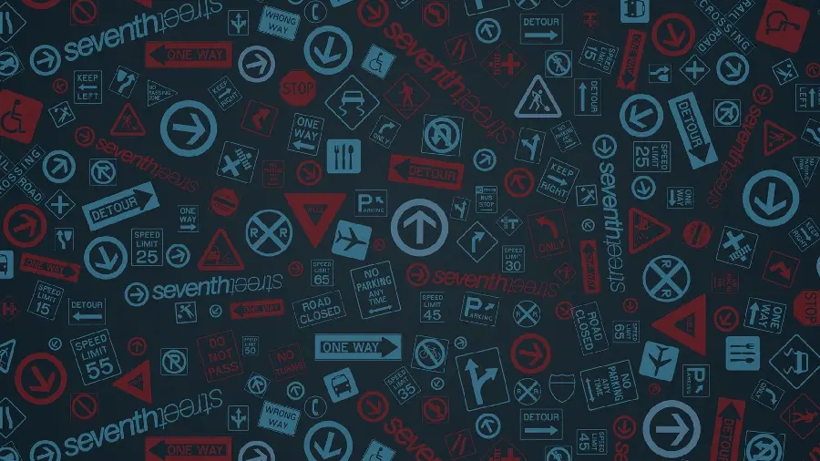 Graphic image of traffic signs and signs with a black background