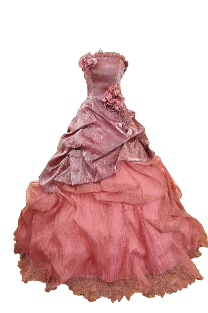 Peach-colored evening dress suitable for weddings