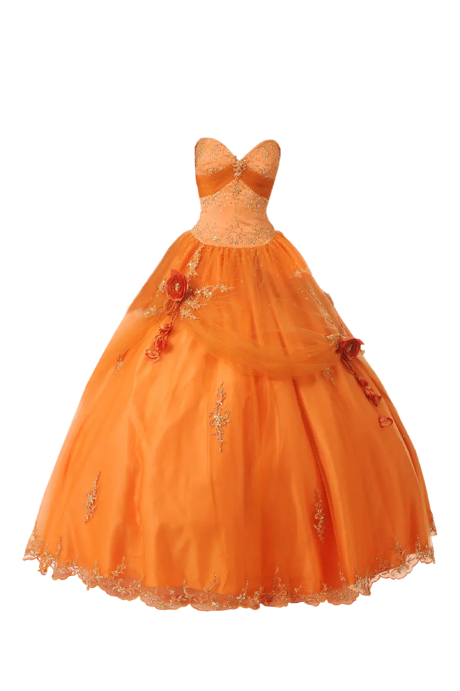 Orange evening dress with a large skirt for weddings