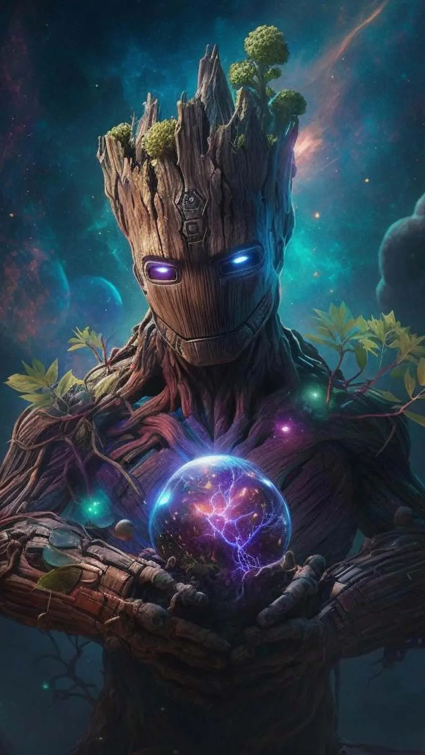 Cool Groot stock photo for your phone with a bright color design