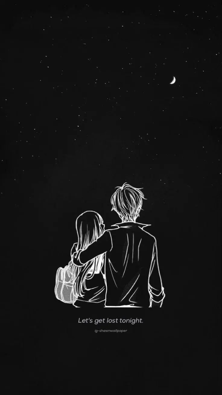 Simple drawing of girl and boy for Samsung dark couple on background Black