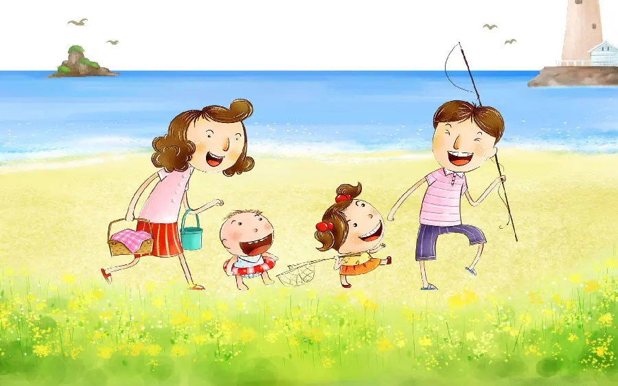 Simple and Childish Drawing of Happy Family