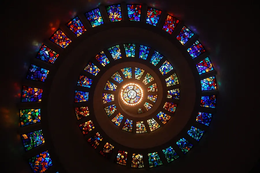 Photo of colorful glass windows in the dome glass art