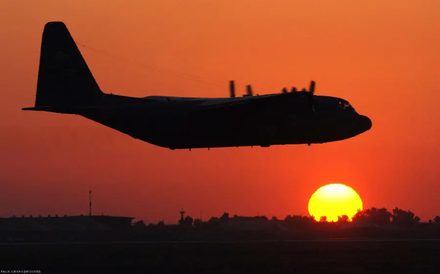 Hercules C 130 Logistics Wallpaper at Beautiful Sunset
