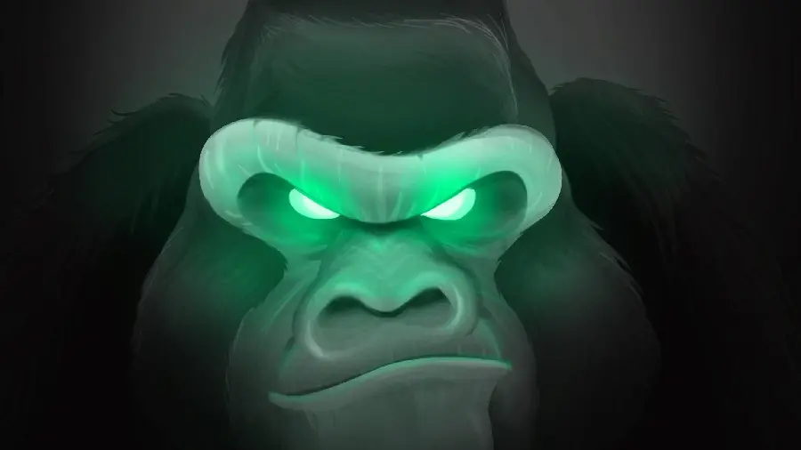 Fantasy image of a gorilla with green eyes