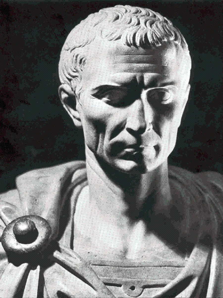 Close-up image of Julius Caesar's face