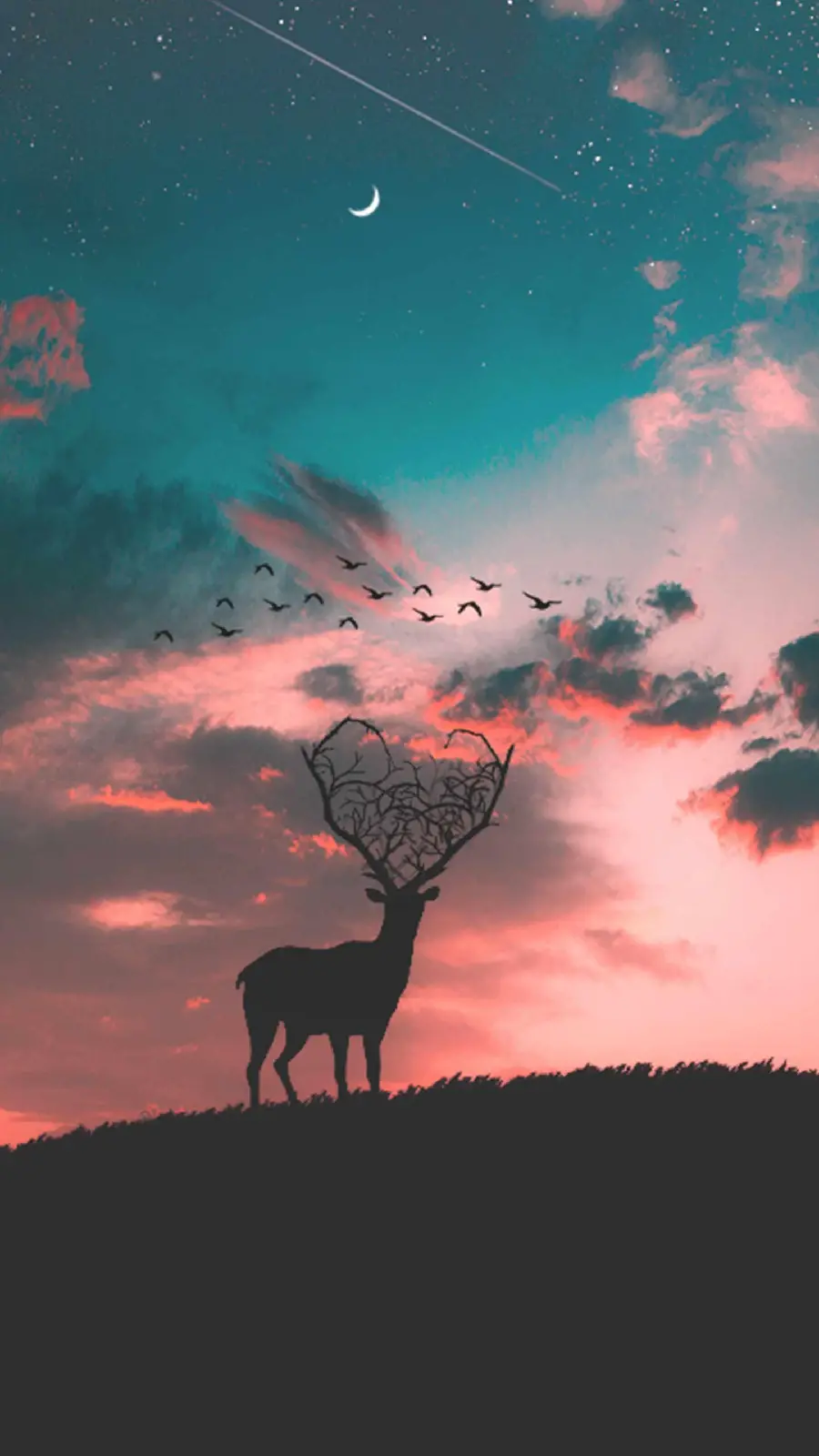 Lovely background of deer with antlers in the shape of a heart for iPhone and Samsung