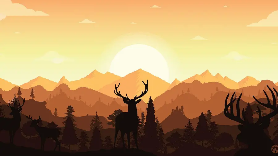 Simple oil painting of deer and sunset