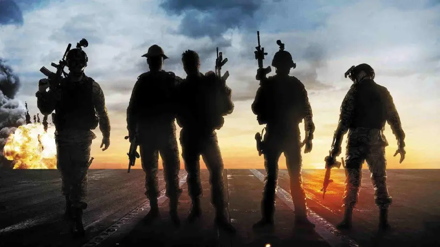 Wallpaper of military special forces at sunset and cool weapons