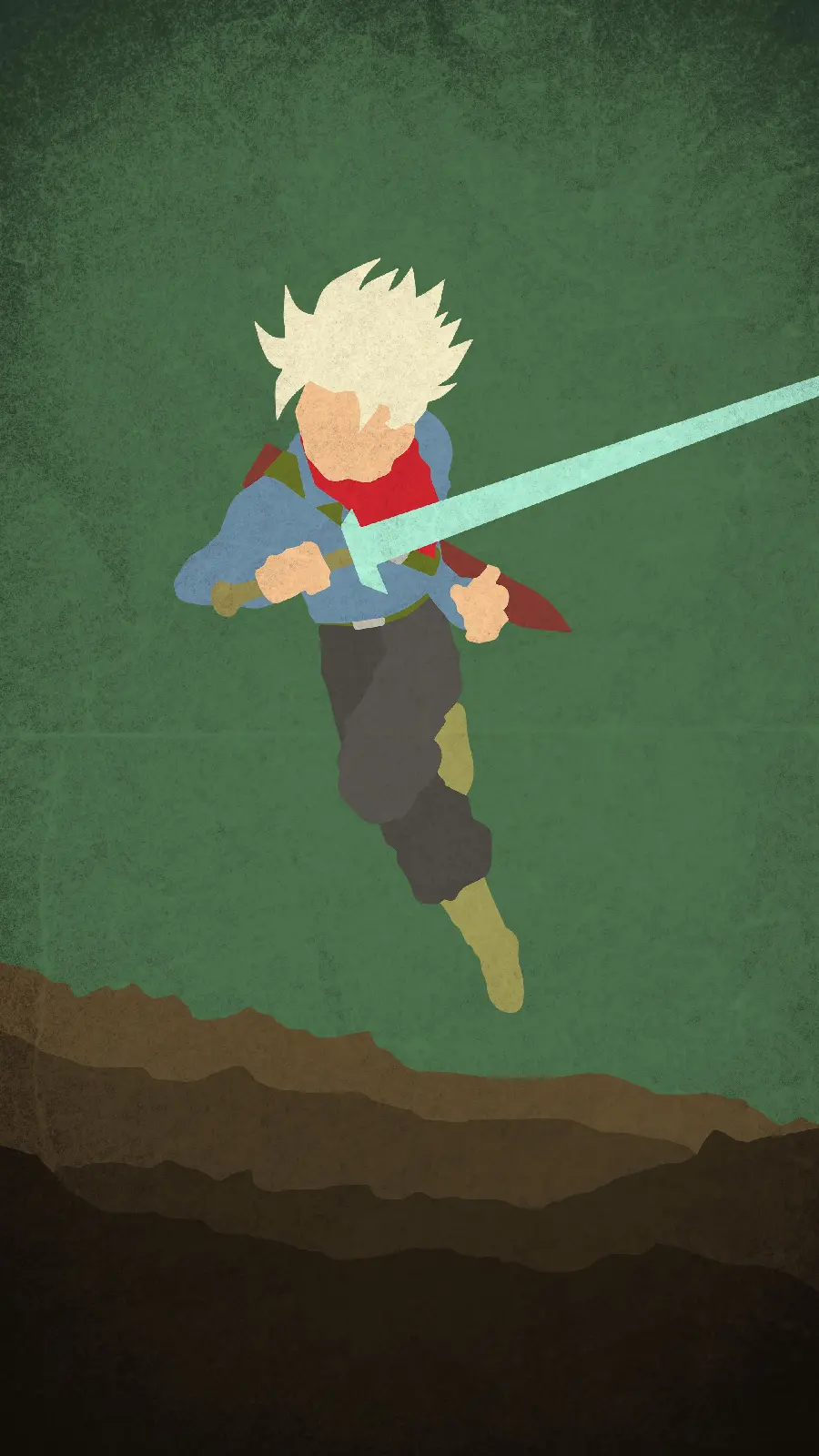 Minimalist Character with Sword in Hand on Green Background