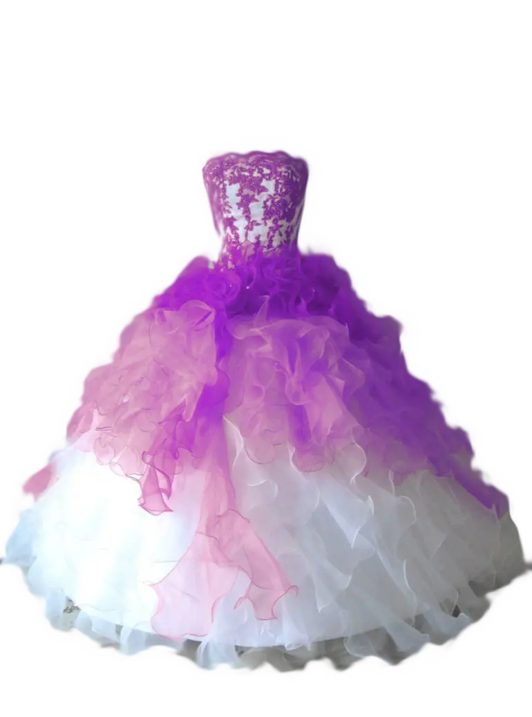 Photo of a beautiful purple and white evening dress for girls