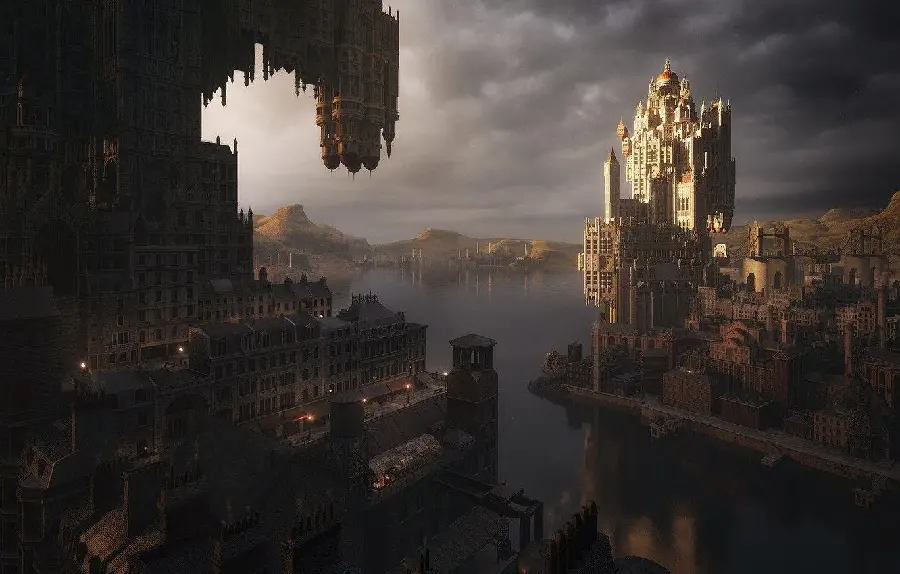 Fantasy wallpaper photo in the style of Victorian architecture