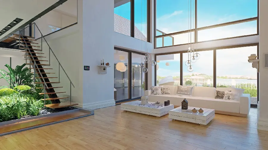 Image with High quality interior of a villa with a glass facade