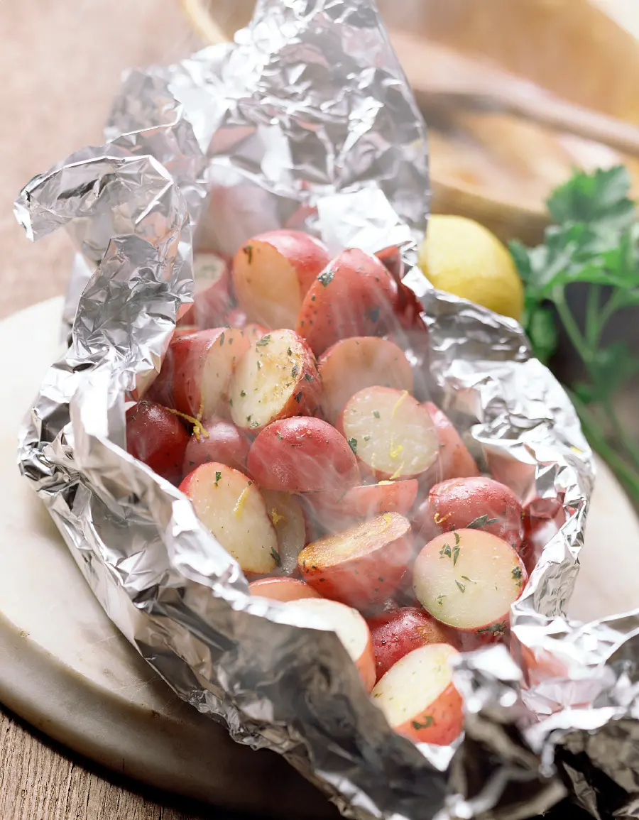 Cooked food background image wrapped in foil