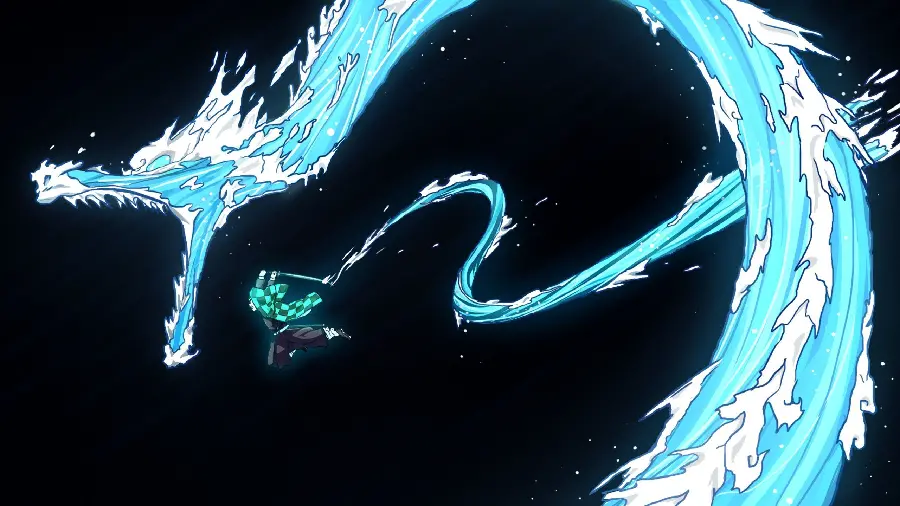 Minimalist photo of the anime Demon Slayer with a blue sword