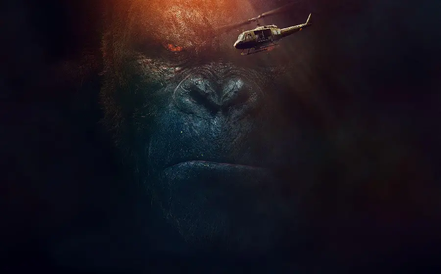 Cool big gorilla next to a helicopter for desktop wallpaper