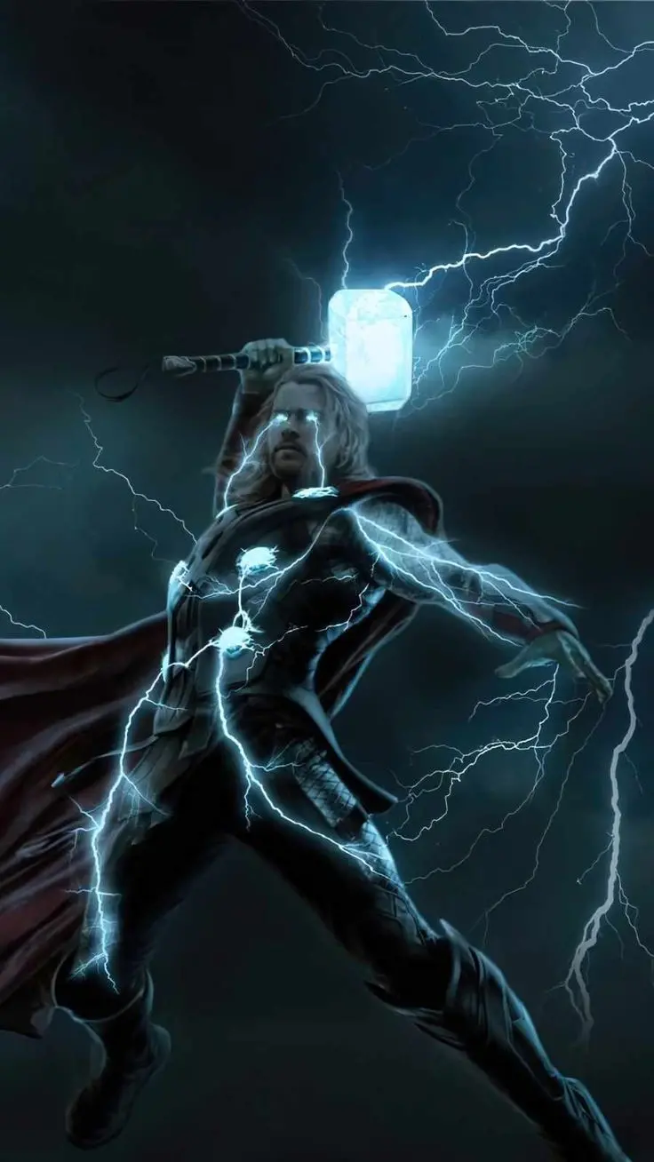 Black Background Of Thor With Thunder Hammer