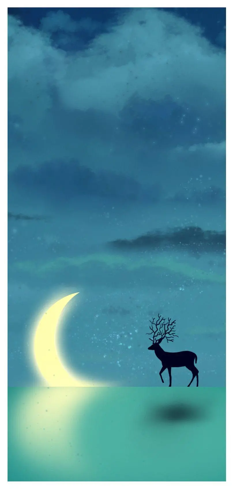 Deer Painting by the Moon for High Quality Wallpaper
