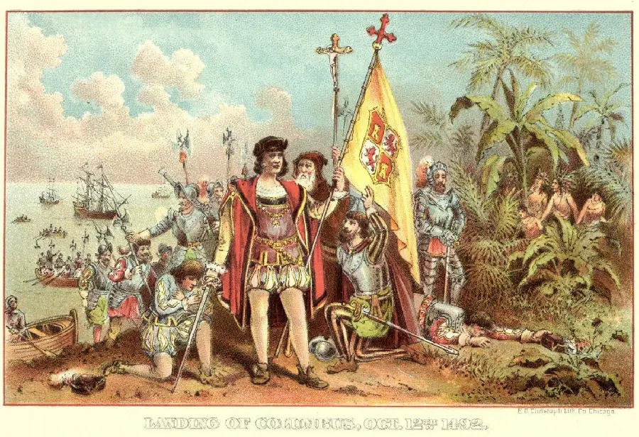 Photo of a painting of Christopher Columbus with his loyal companions