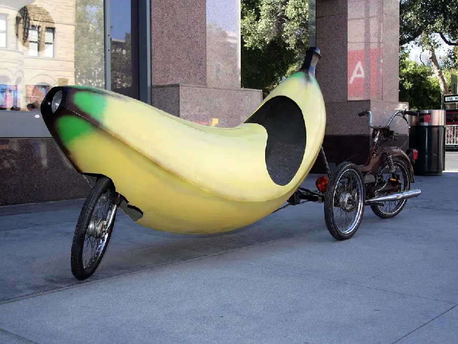 Funny photo of a cool and interesting banana-shaped car