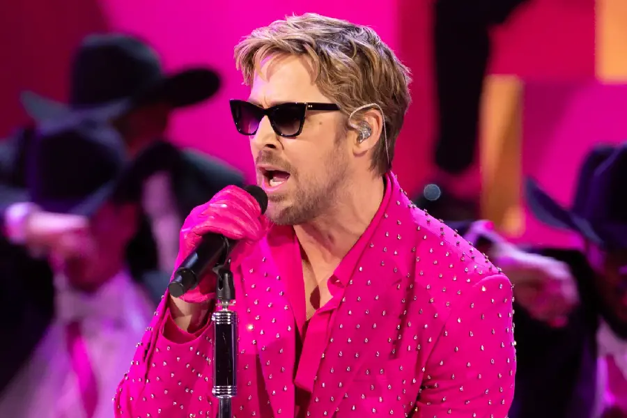 Photo of Ryan Gosling playing Ken at the Oscars 2024