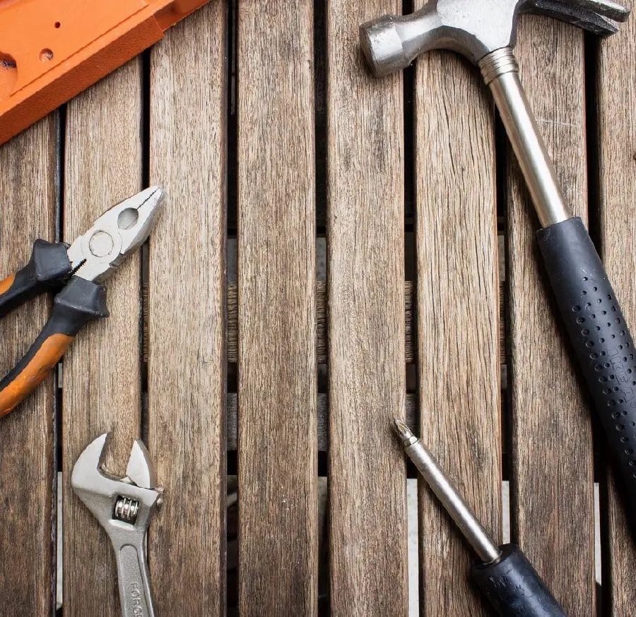Download wooden background with old workshop tools for writing text