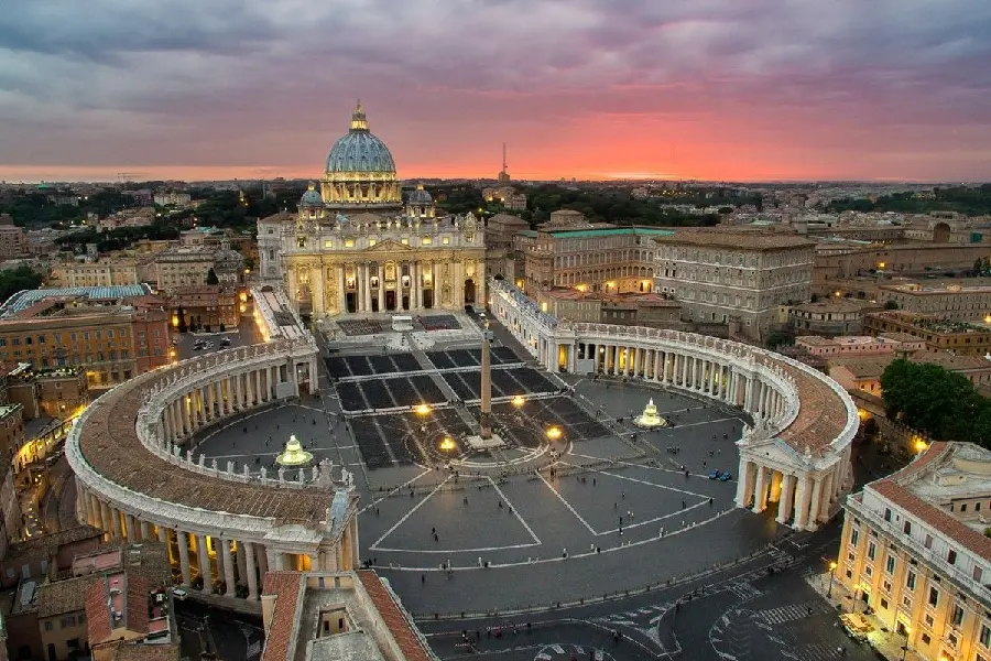 Picture of the Vatican from above and the sunset