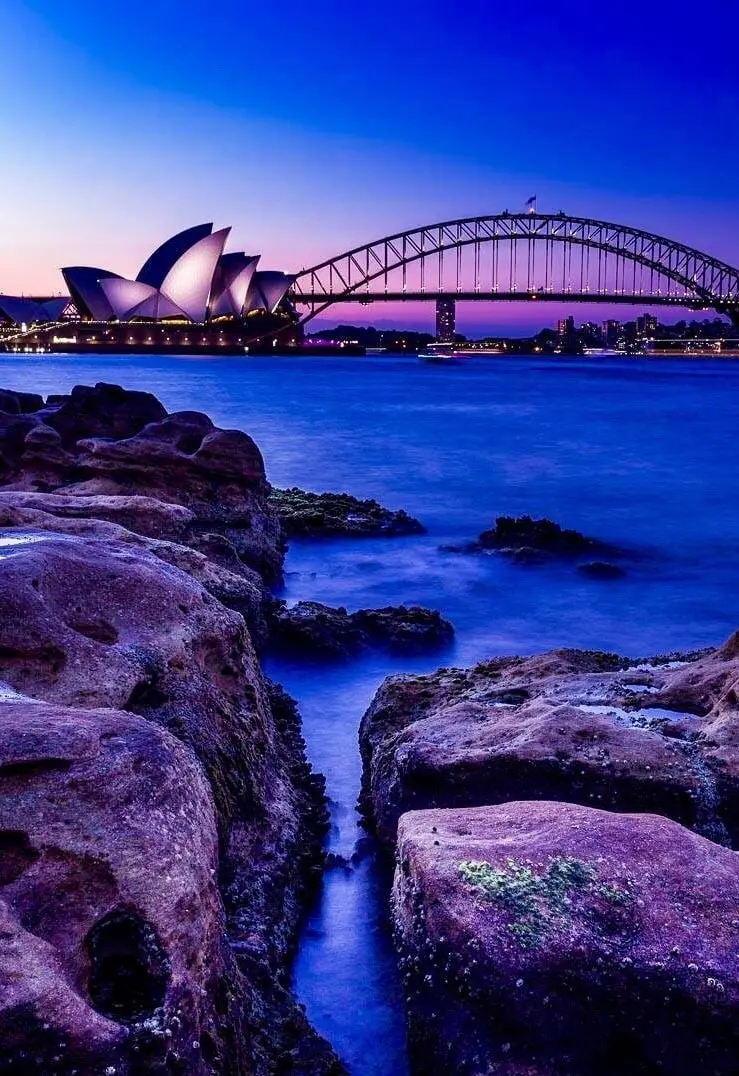 Sydney city beach in Australia in indigo purple