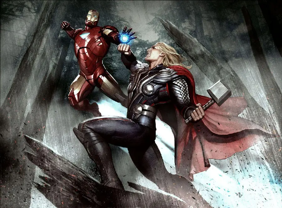 Thor vs Iron Man Robot High Quality Free Photo
