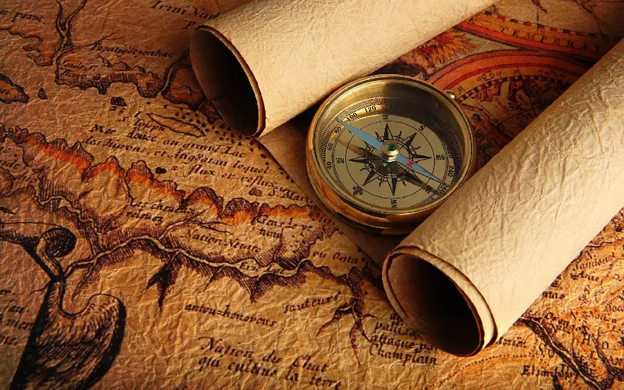 Image of an old map and compass for wallpaper