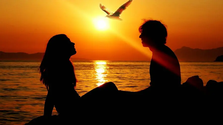 Sunset picture by the beach of a couple