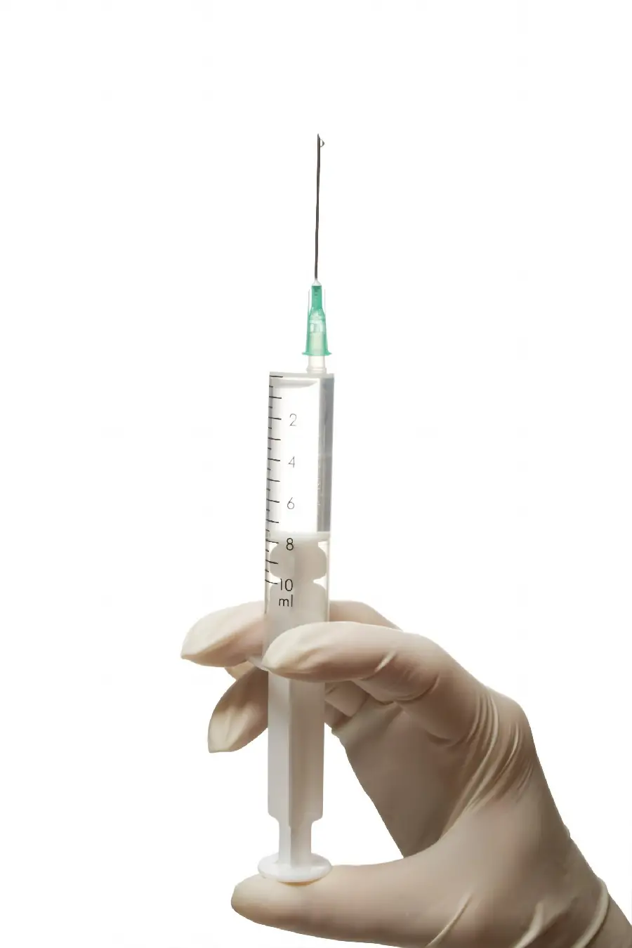 High quality photo of an ampoule in hand on a white background